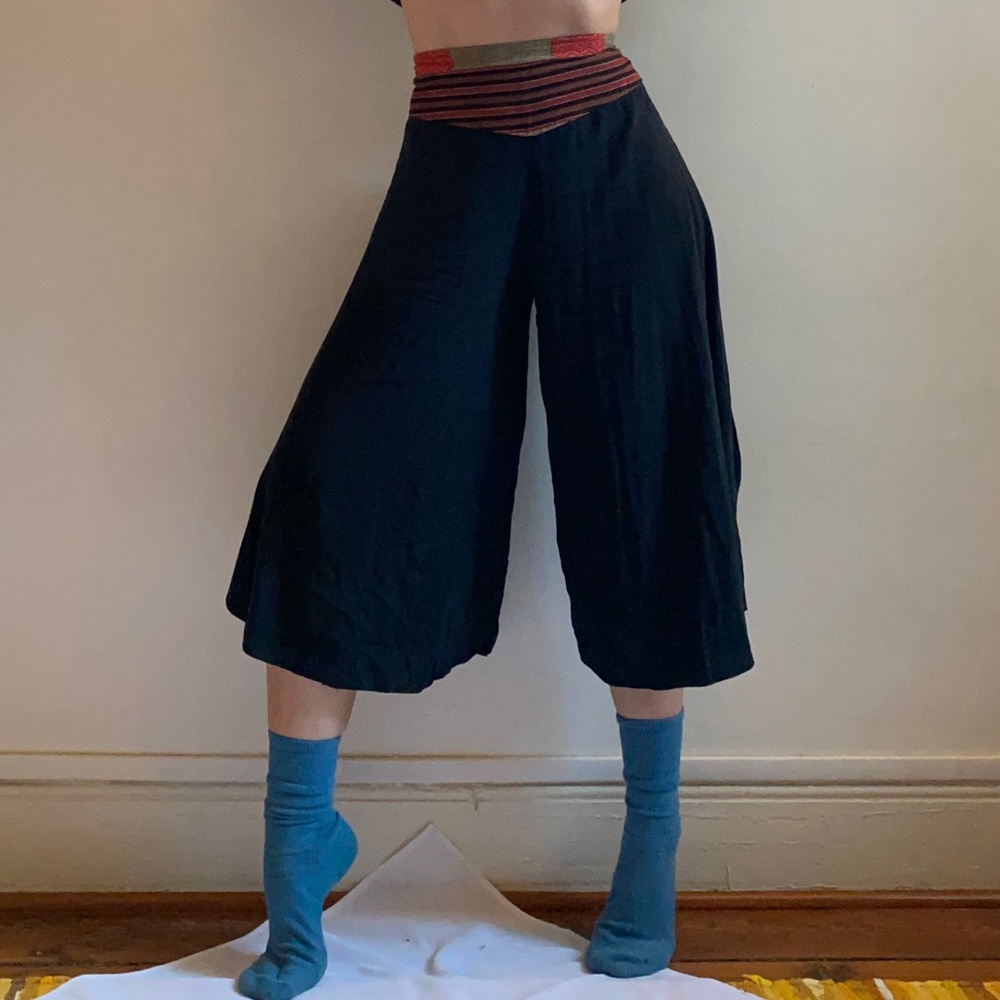 Thai fisherman pants flowy rayon embroidered waistband, boho festival